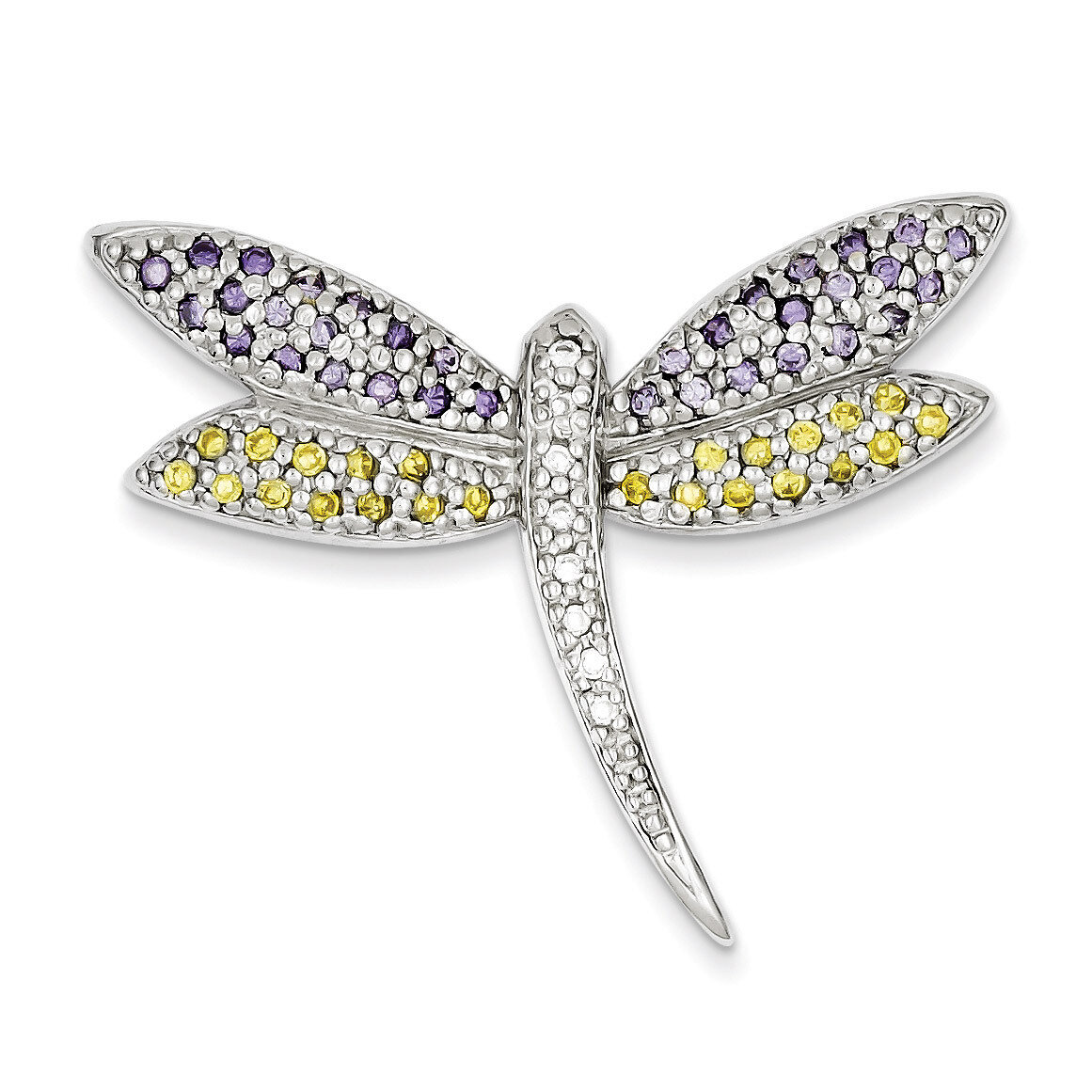 Purple, Yellow &amp; Clear Diamond Dragonfly Pin Sterling Silver QP888, MPN: QP888, 191101280511