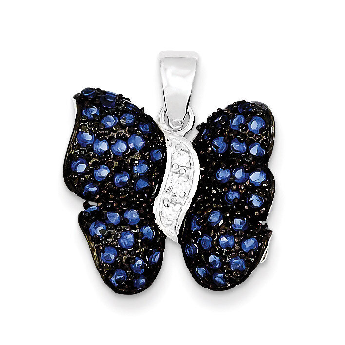 Blue Diamond Butterfly Pendant Antiqued Sterling Silver QP954