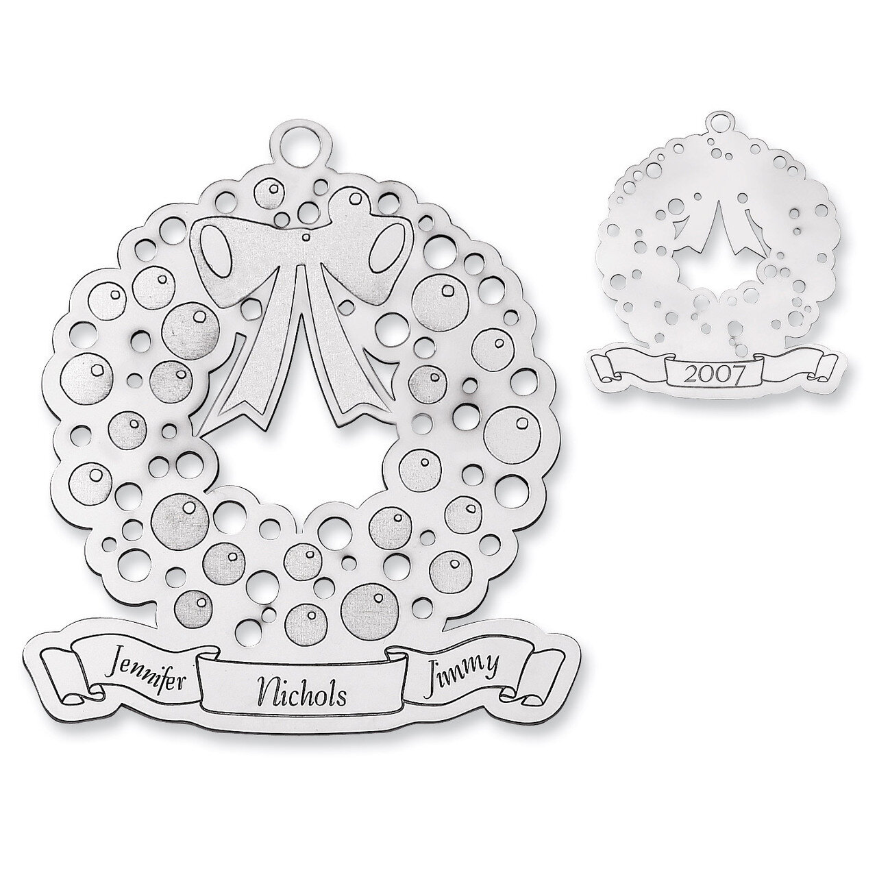 Christmas Wreath Ornament Engravable Sterling Silver QQ343, MPN: QQ343,