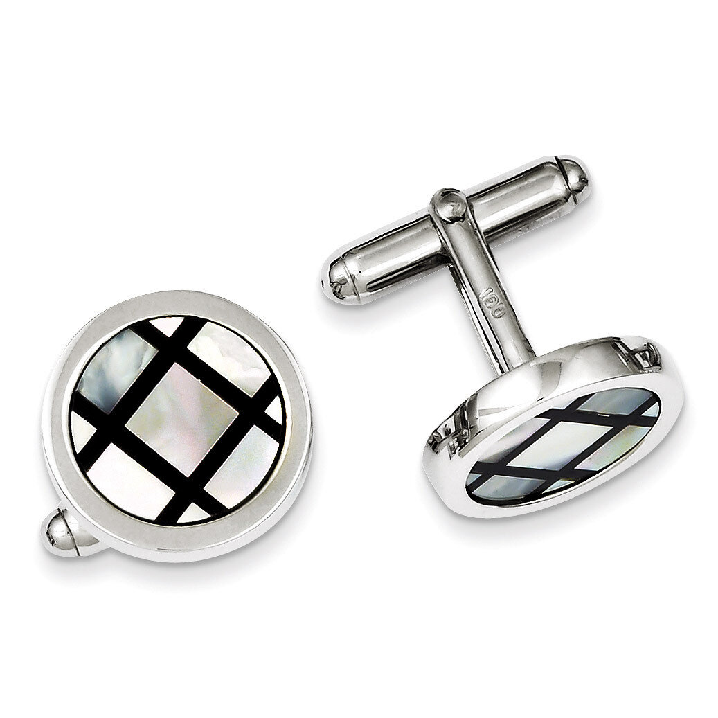 Mother of Pearl and Black Enamel Cufflinks Sterling Silver QQ449, MPN: QQ449, 883957983356