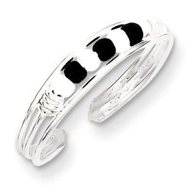 Black & White Beaded Toe Ring Sterling Silver QR771