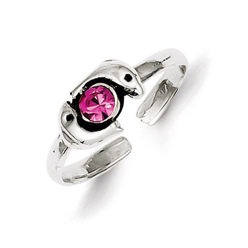 Pink Diamond Dolphin Toe Ring Antiqued Sterling Silver QR777