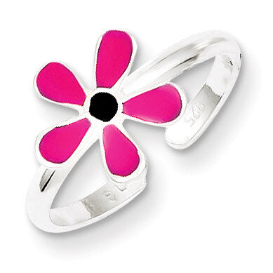 Pink Enameled Floral Toe Ring Sterling Silver QR812