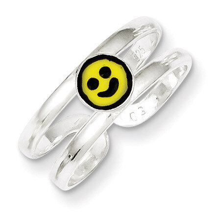 Yellow &amp; Black Enameled Smiley Toe Ring Sterling Silver QR826