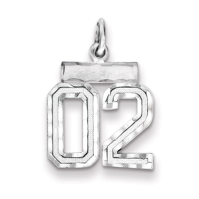 Number 02 Charm Diamond-cut Sterling Silver QSN02T