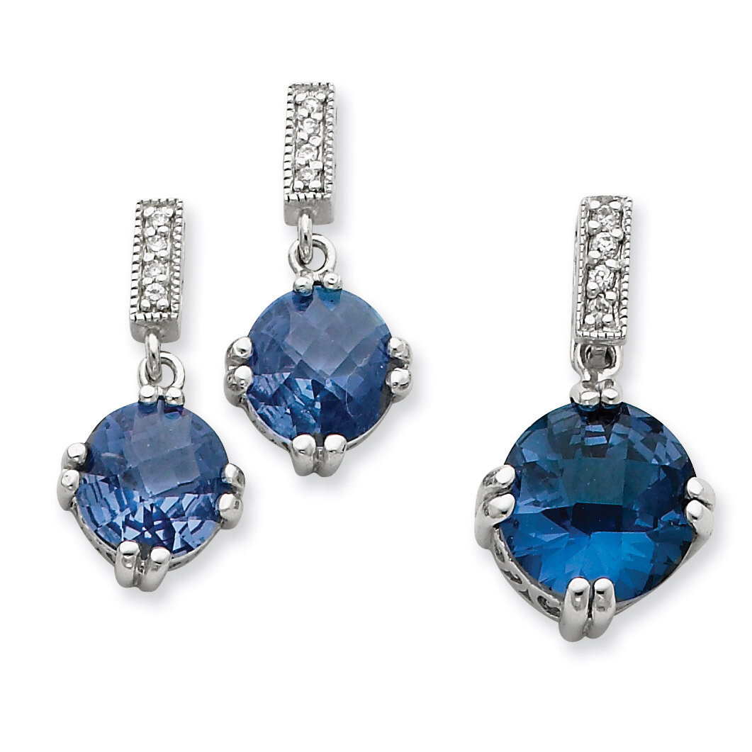 Blue &amp; Clear Diamond Pendant &amp; Earring Set Sterling Silver QST178, MPN: QST178, 886774614182