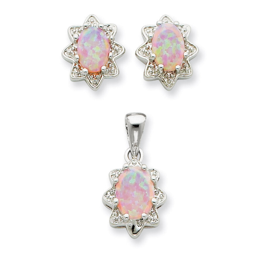 Opal &amp; Diamond Pendant &amp; Earring Set Sterling Silver QST203, MPN: QST203, 191101285554