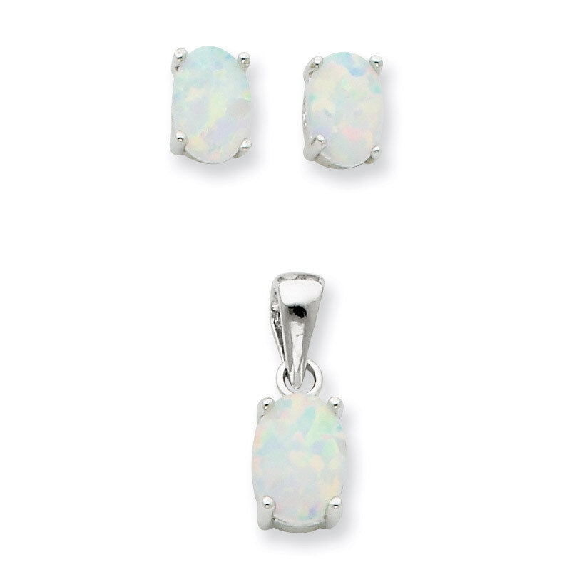 Opal Pendant & Earrings Set Sterling Silver QST204