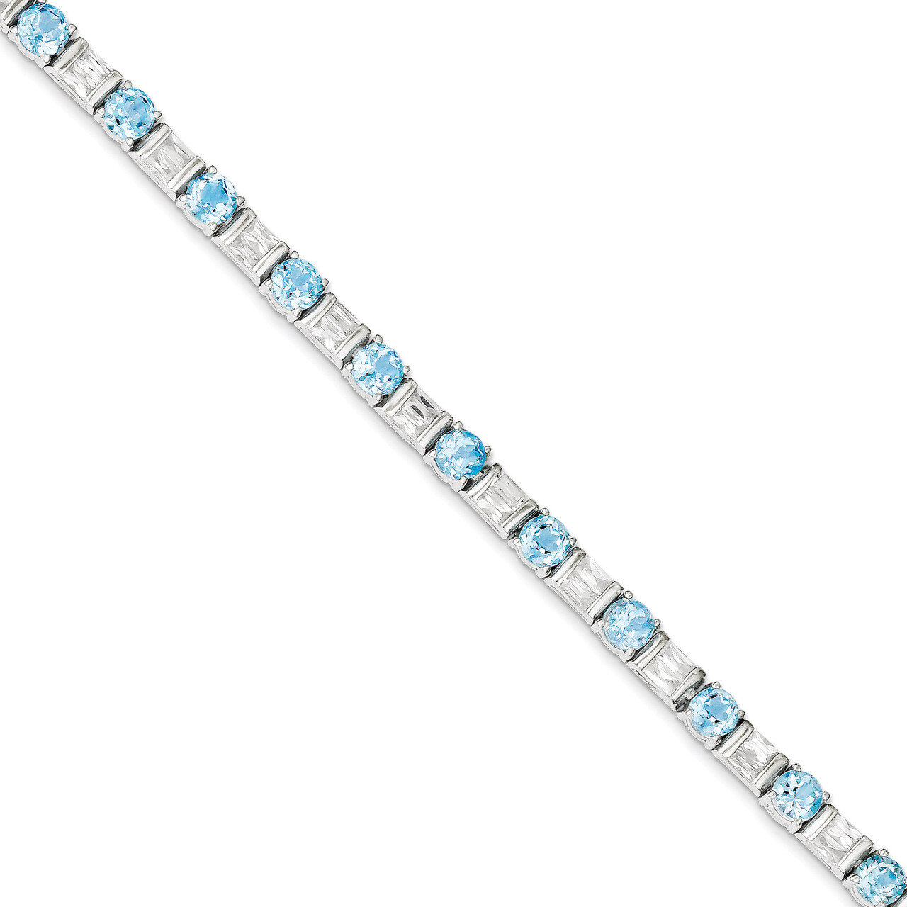 BlueTopaz &amp; Diamond Bracelet Sterling Silver QX158BT