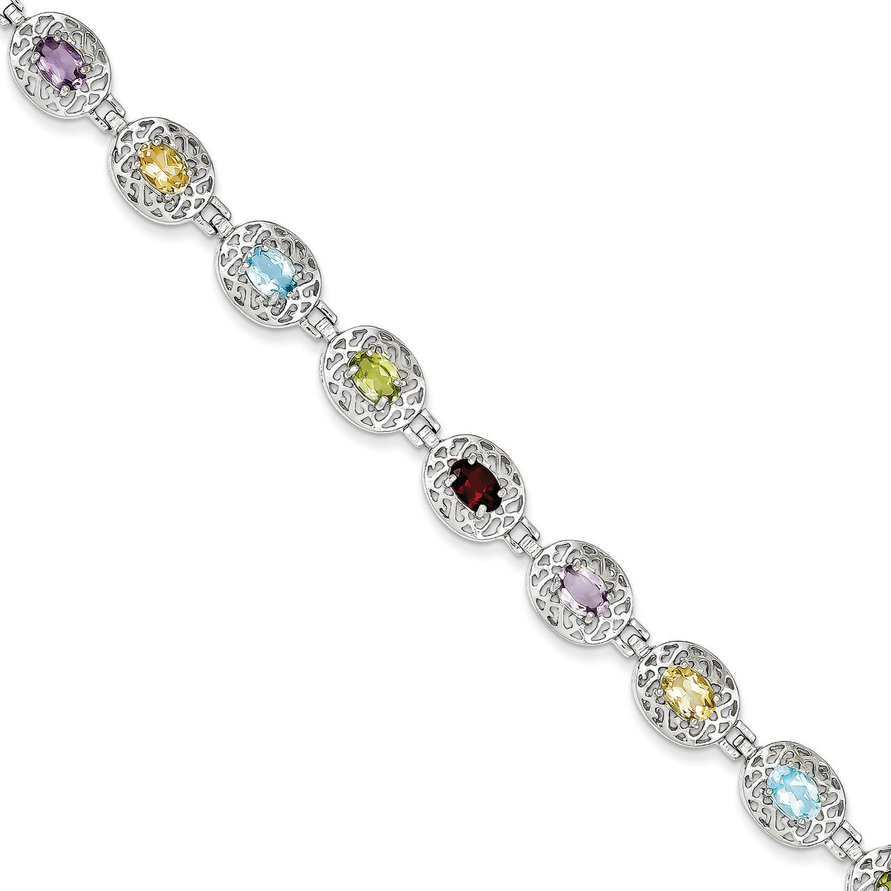 6.5inch Multicolored Gemstone Bracelet Sterling Silver QX473RB