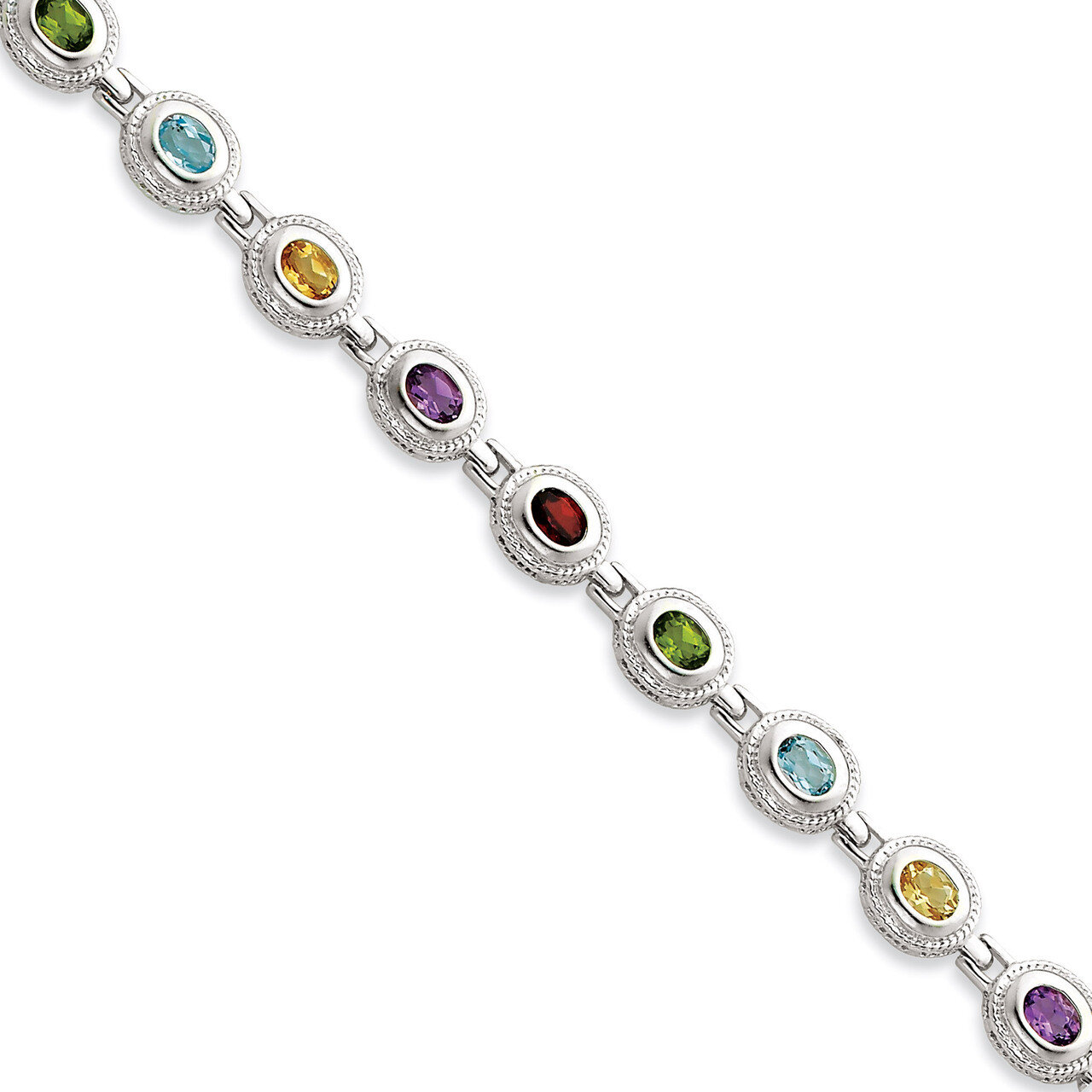 Rainbow Semi Precious Stone Bracelet Sterling Silver QX474RB