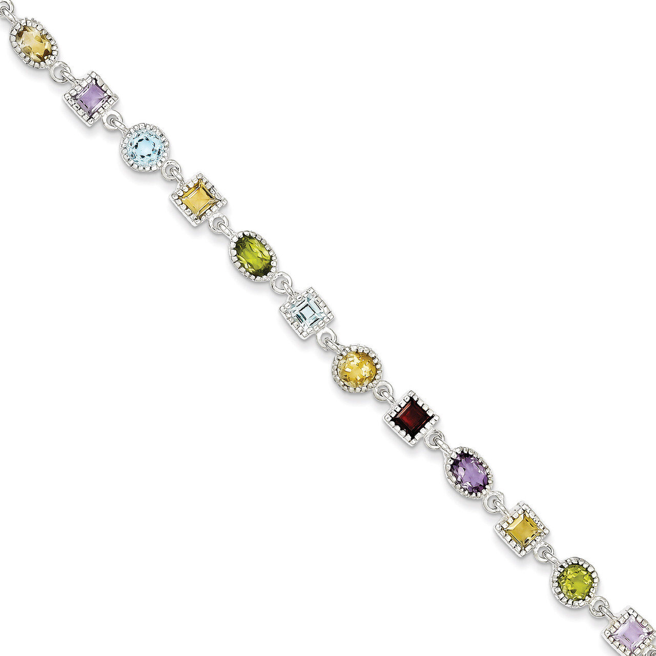 Rainbow Semi Precious Stone Bracelet Sterling Silver QX476RB, MPN: QX476RB, 191101369568