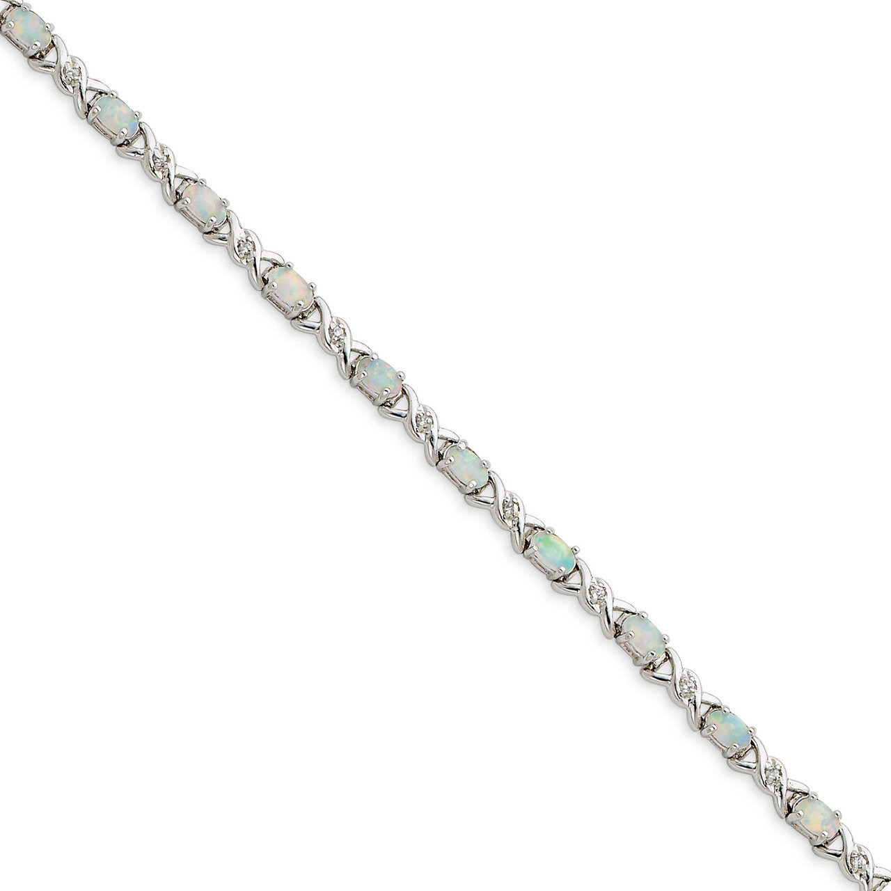 White Created Opal and Diamond Bracelet Sterling Silver QX519CP