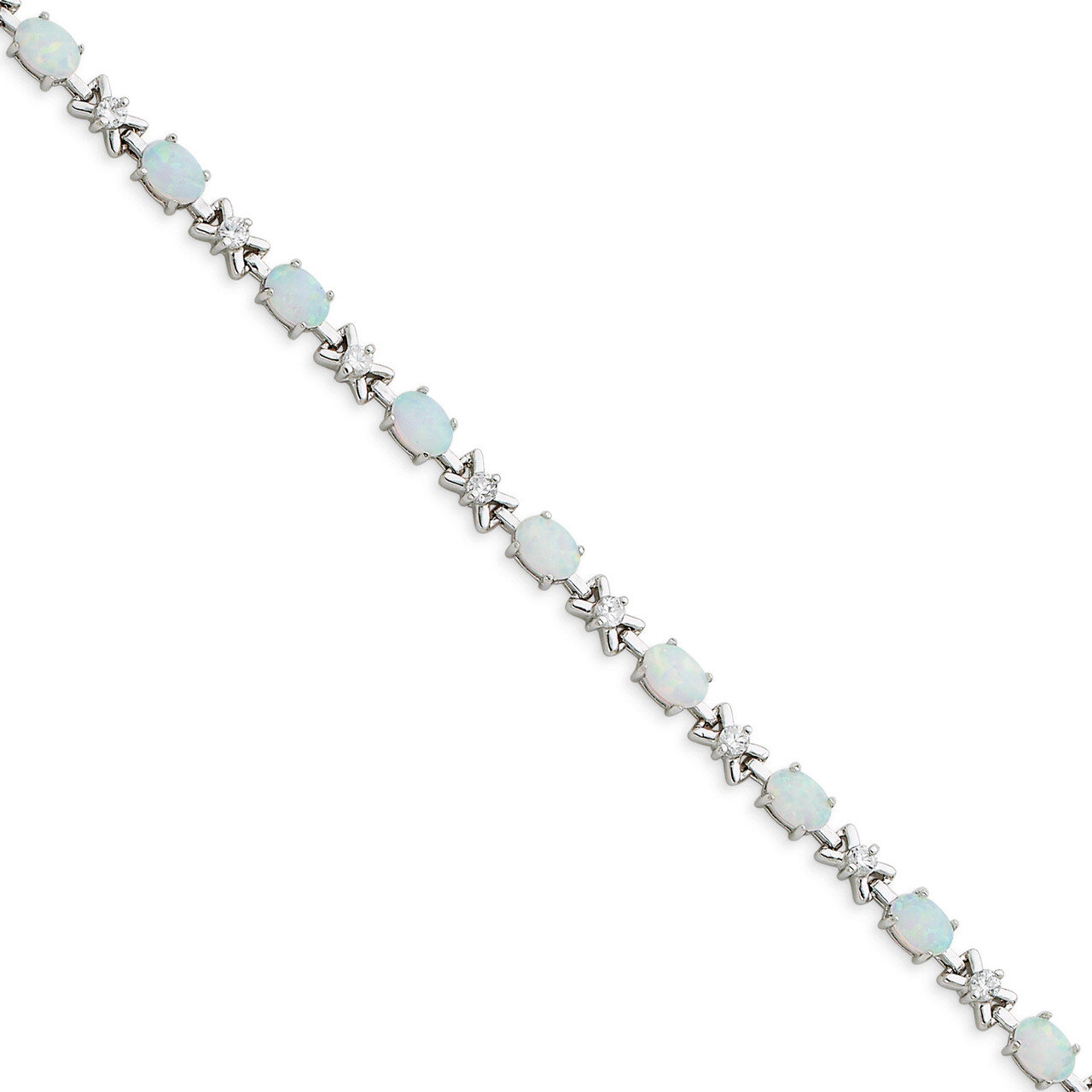 White Created Opal and Diamond Bracelet Sterling Silver QX521CP, MPN: QX521CP, 191101369636