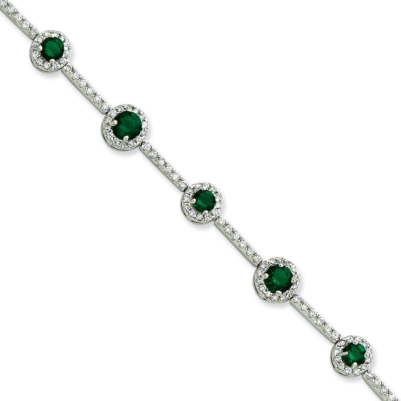 Green and Clear Diamond Bracelet Sterling Silver QX684CZ, MPN: QX684CZ, 191101370038
