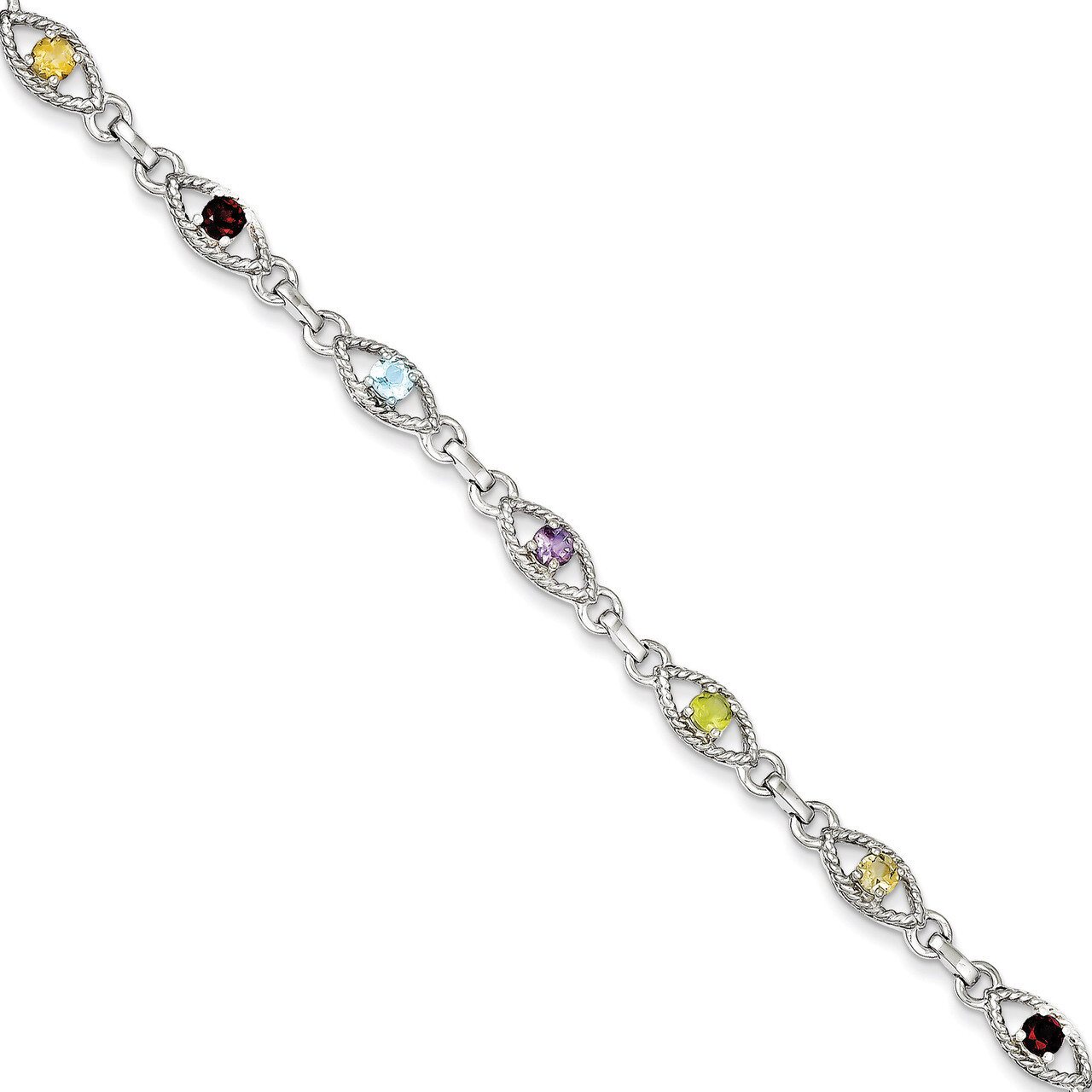 7in Multicolored Gemstone Link Bracelet Sterling Silver QX802RB, MPN: QX802RB, 883957498485