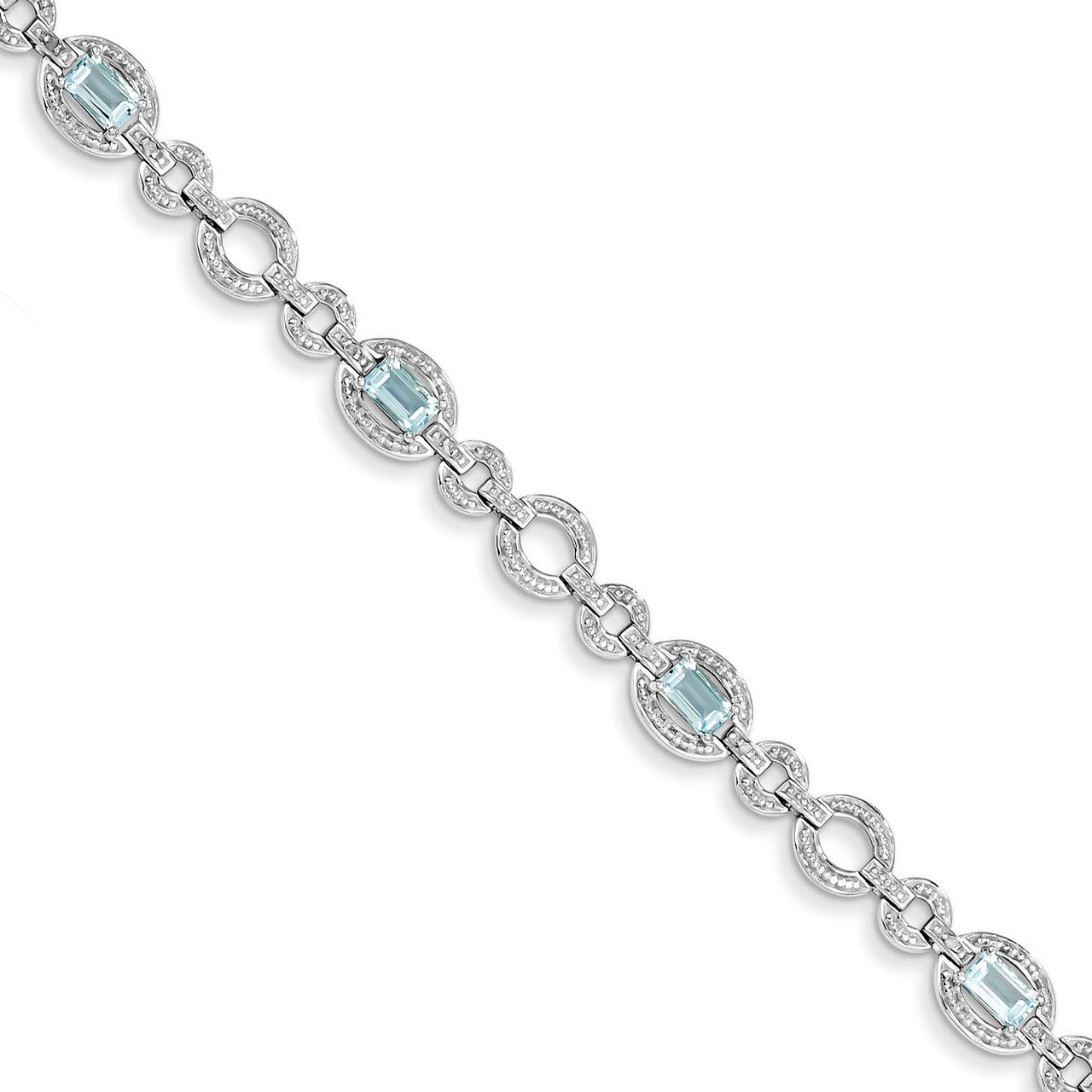 Lt Swiss Blue Topaz Oval Link Bracelet Diamond Sterling Silver QX819BT, MPN: QX819BT, 886774647845