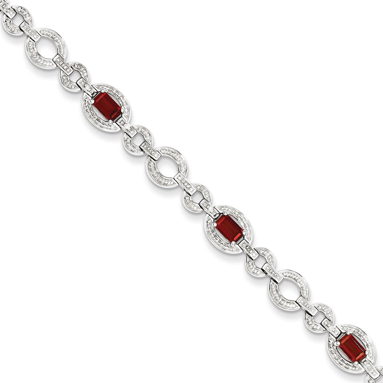 Garnet Oval Link Bracelet Diamond Sterling Silver QX819GA, MPN: QX819GA, 883957483443