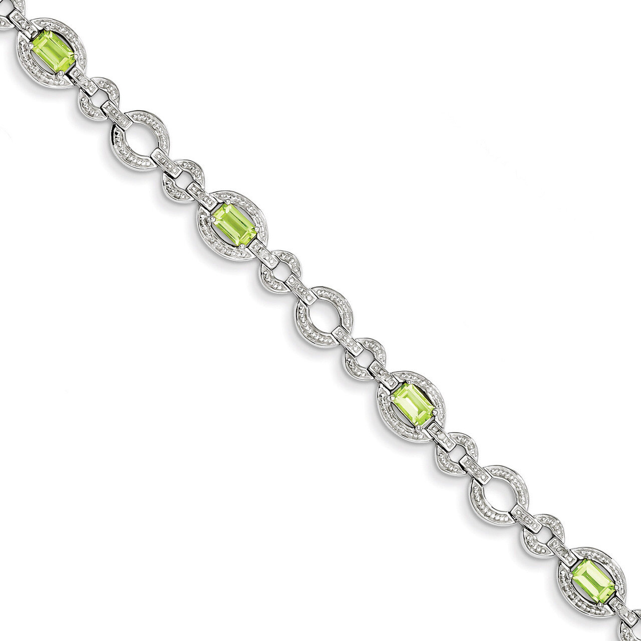 Peridot Oval Link Bracelet Diamond Sterling Silver QX819PE, MPN: QX819PE, 883957441627