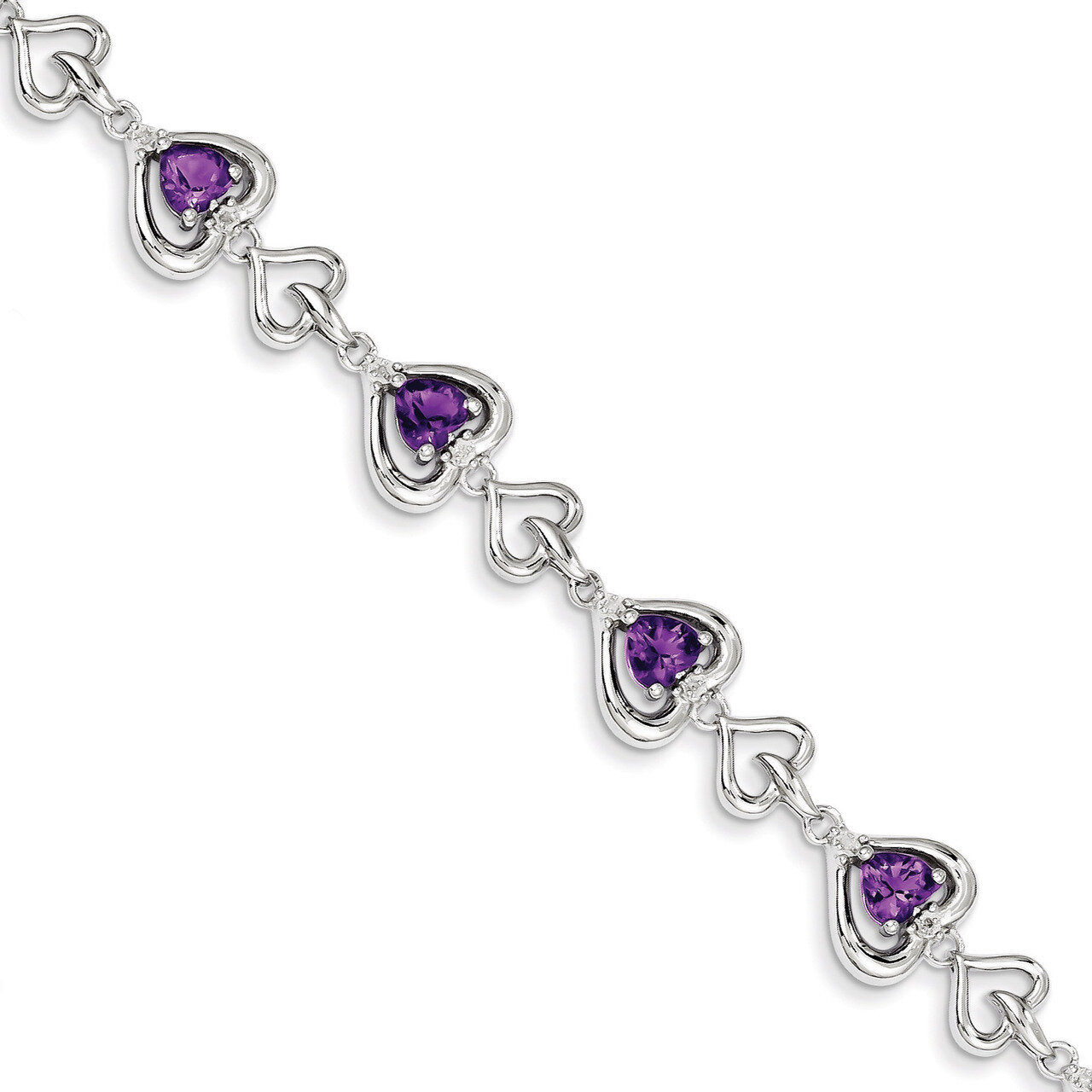 Heart Link Amethyst Bracelet Diamond Sterling Silver QX826AM, MPN: QX826AM, 883957467115