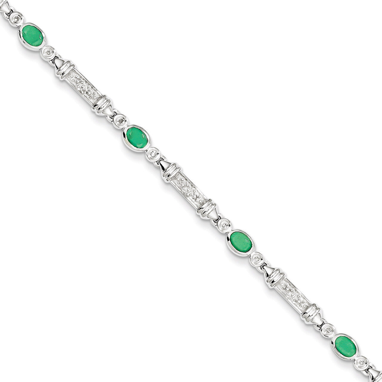 Emerald and Diamond Bracelet Sterling Silver QX855E, MPN: QX855E, 883957368887
