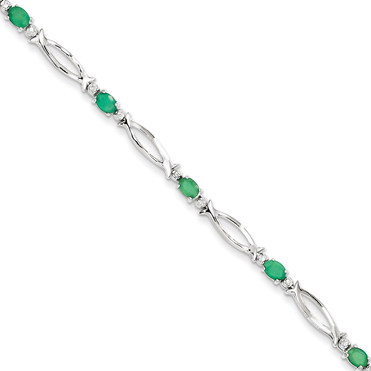 Emerald and Diamond Bracelet Sterling Silver QX856E, MPN: QX856E, 883957483498