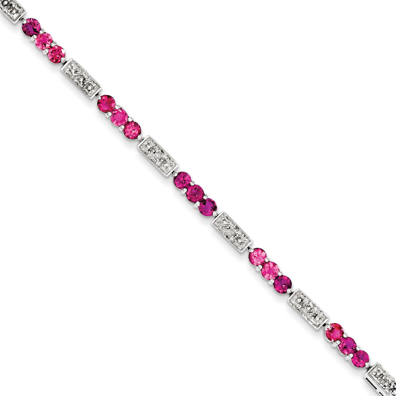 Pink Tourmaline and Diamond Bracelet Sterling Silver QX861PT, MPN: QX861PT, 883957441757