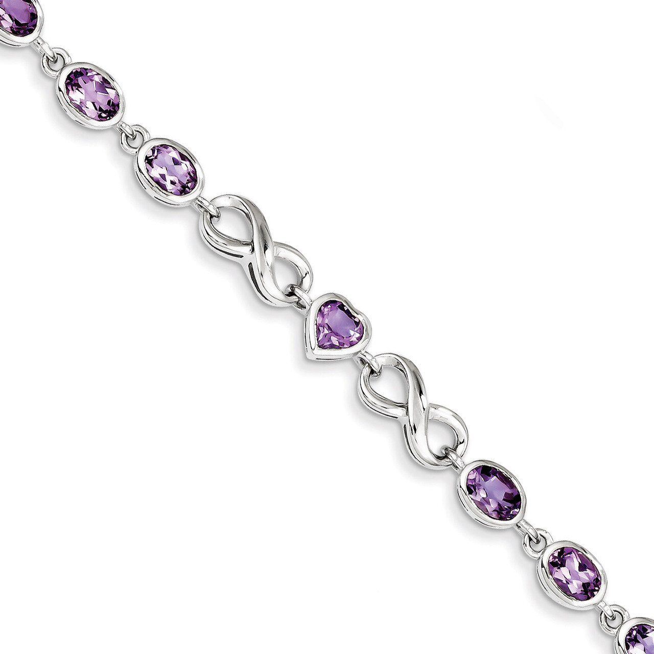 Oval Heart Amethyst Bracelet Sterling Silver QX874AM, MPN: QX874AM, 883957441801