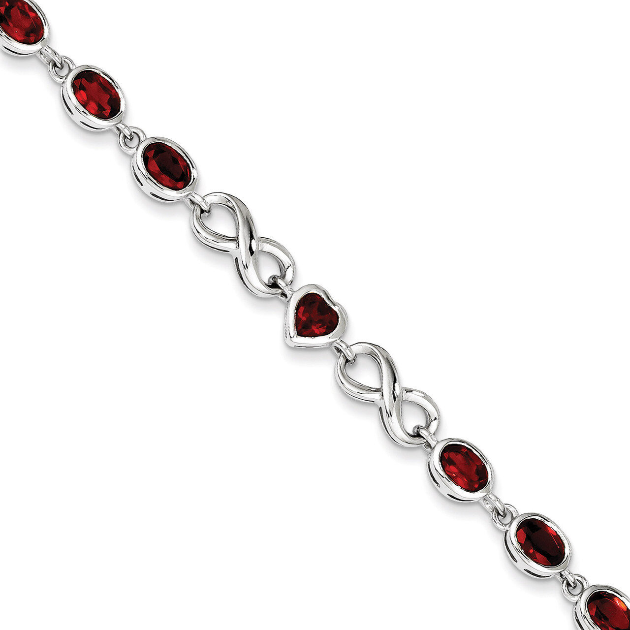 Oval Heart Garnet Bracelet Sterling Silver QX881GA, MPN: QX881GA, 883957527499