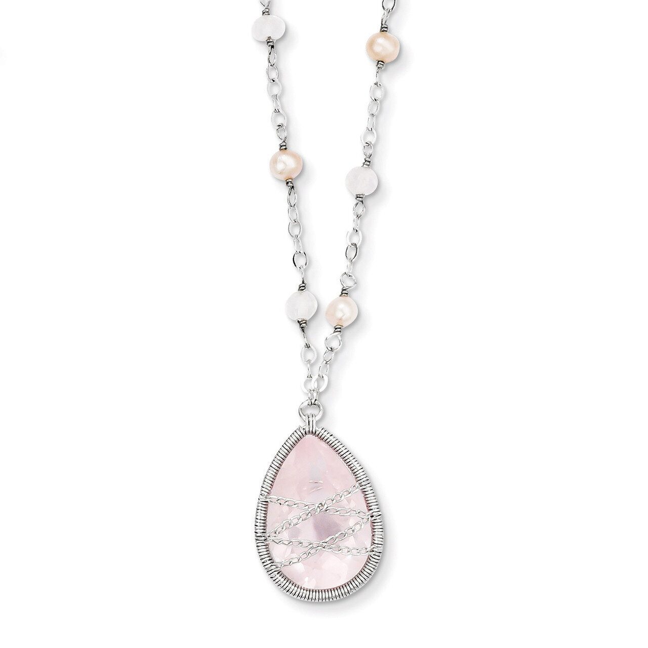 Rose Quartz &amp; Cultured Pearl 1.5 Necklace Sterling Silver QX911, MPN: QX911, 716838207657