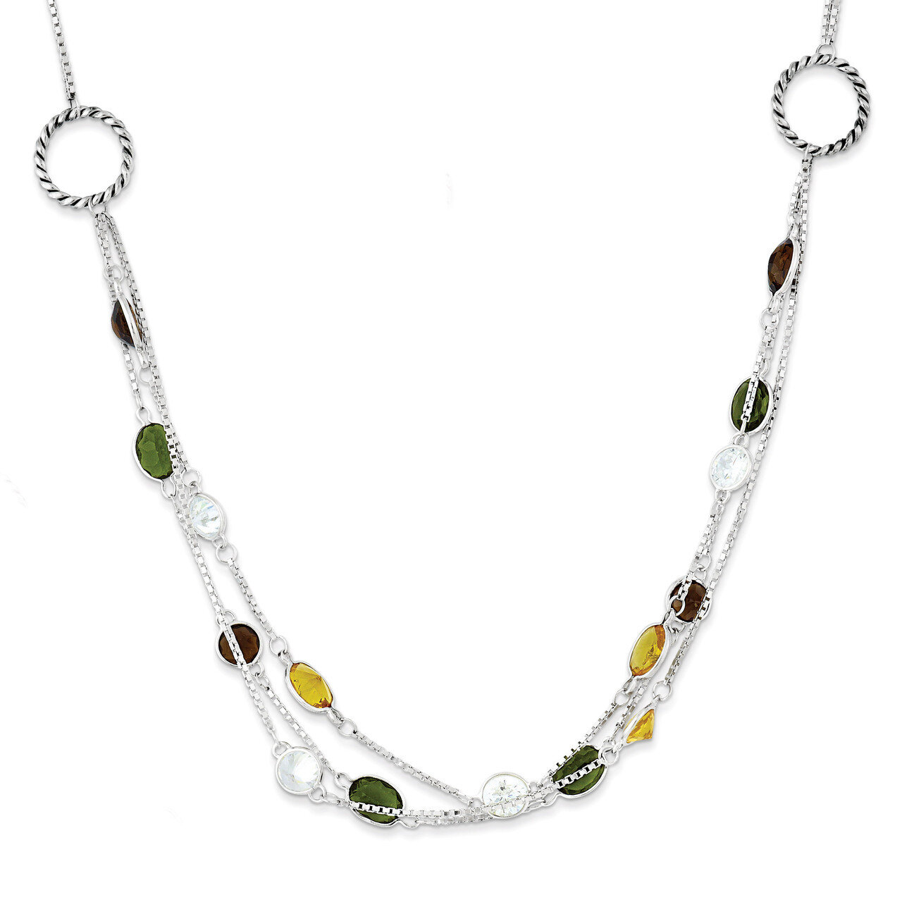 Brown Green Yellow Diamond Necklace Antiqued Sterling Silver QX912