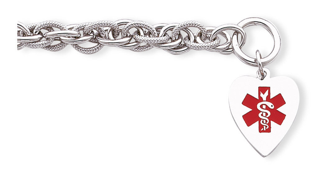 8.75 Inch Enameled Heart Medical ID Bracelet Engravable Sterling Silver XSM100-8.75, MPN: XSM100-8.…