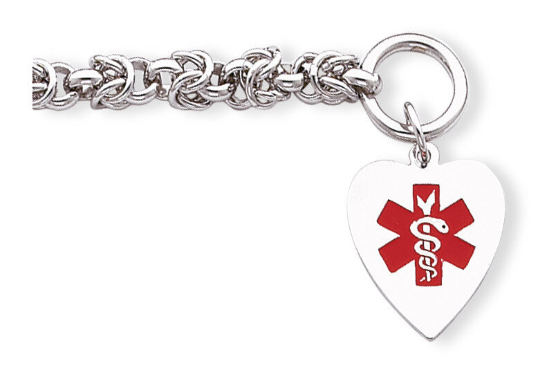 8.75 Inch Enameled Heart Medical ID Bracelet Engravable Sterling Silver XSM101-8.75