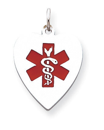 Enameled Small Heart Medical Pendant Engravable Sterling Silver XSM152