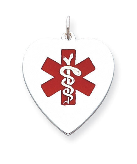 Enameled Large Heart Medical Pendant Engravable Sterling Silver XSM153