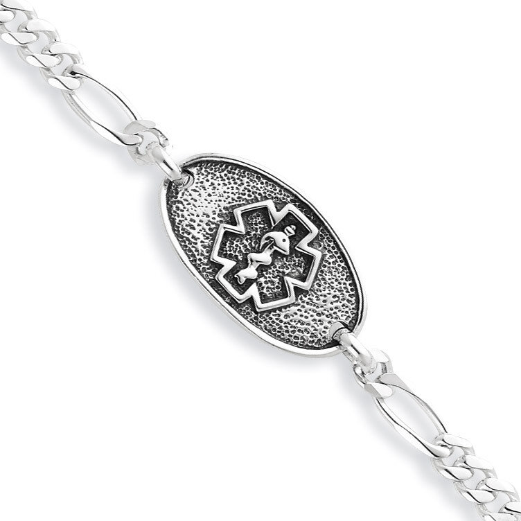 8 Inch Polished Medical Bracelet Antiqued Sterling Silver XSM157-8, MPN: XSM157-8, 883957550558