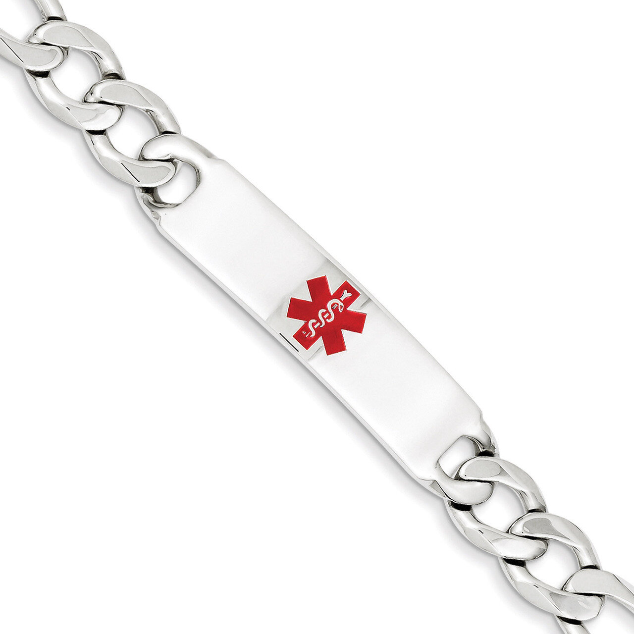 8.5 Inch Medical Figaro Anchor Link ID Bracelet Sterling Silver Polished XSM173-8.5, MPN: XSM173-8.…