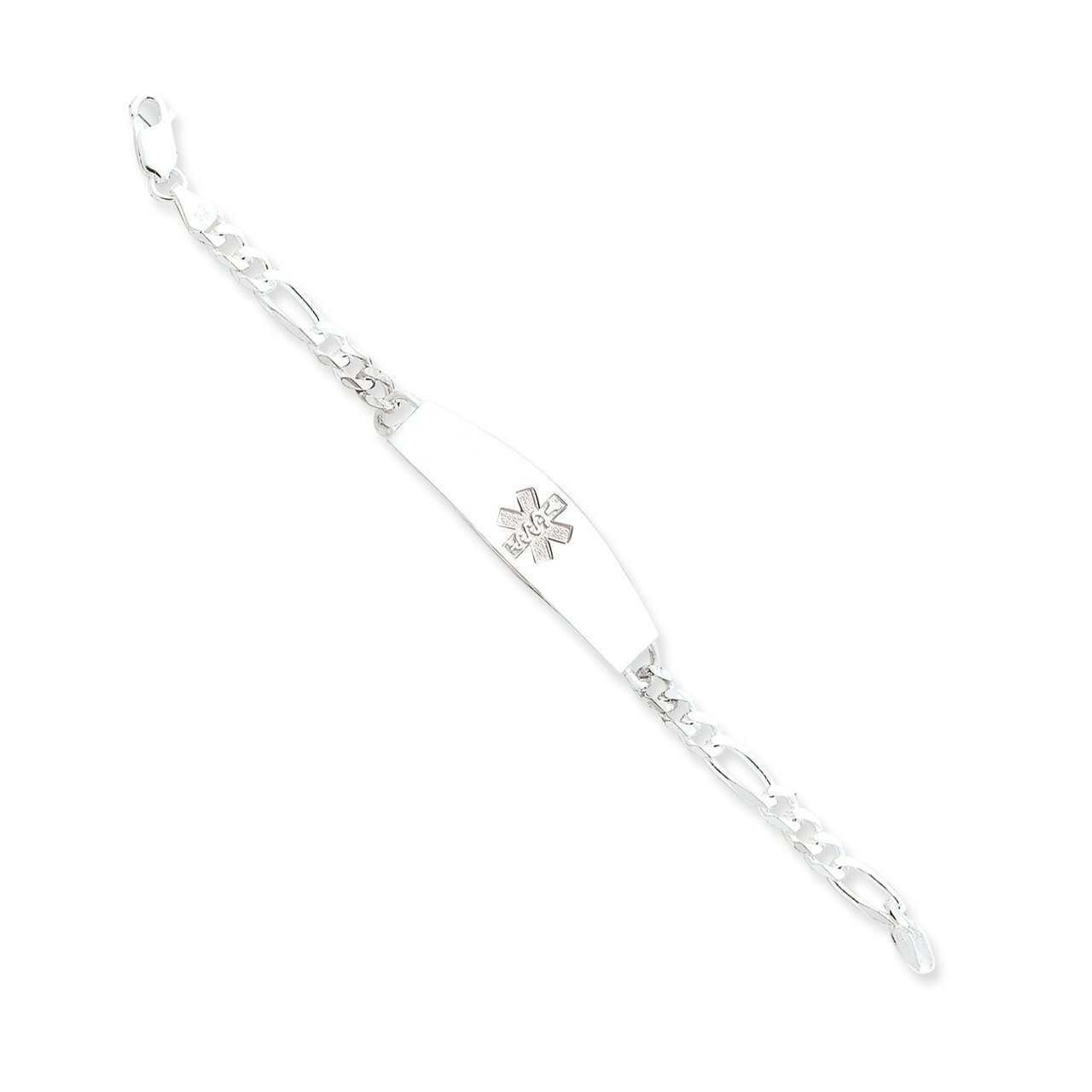 8 Inch Non-enameled Medical ID Figaro Link Bracelet Sterling Silver XSM7N-8