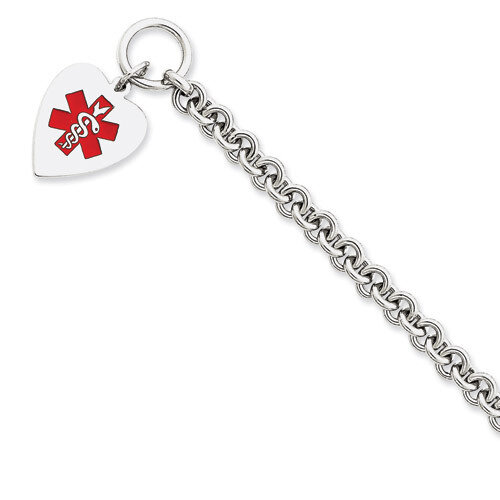 8.75 Inch Enameled Heart Medical ID Bracelet Engravable Sterling Silver XSM93-8.75, MPN: XSM93-8.75…