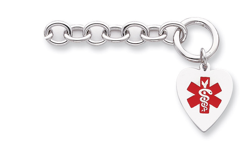 8.75 Inch Enameled Heart Medical ID Bracelet Engravable Sterling Silver XSM94-8.75