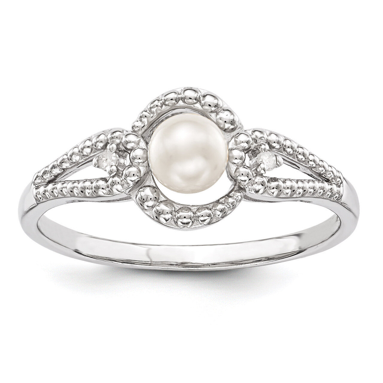 Pearl & Diamond June Ring Sterling Silver Cultured QBR16JUN