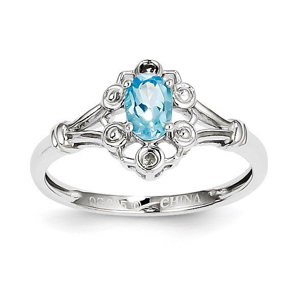 Light Swiss Blue Topaz &amp; Diamond December Ring Sterling Silver QBR22DEC, MPN: QBR22DEC, 883957431932