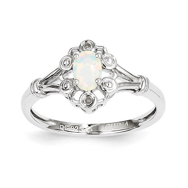 Opal & Diamond October Ring Sterling Silver QBR22OCT