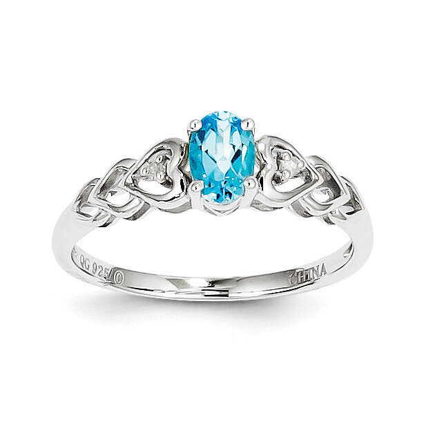 Light Swiss Blue Topaz &amp; Diamond December Ring Sterling Silver QBR23DEC, MPN: QBR23DEC, 883957354569