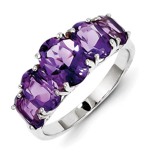 Amethyst Ring Sterling Silver Rhodium QDX418, MPN: QDX418, 883957459486