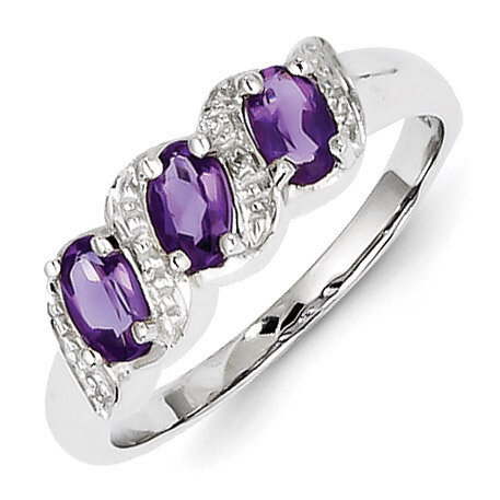 Amethyst &amp; Diamond Ring Sterling Silver Rhodium QDX420, MPN: QDX420, 883957355351