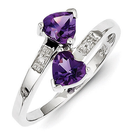 Amethyst &amp; Diamond Heart Ring Sterling Silver Rhodium QDX425, MPN: QDX425, 883957398525