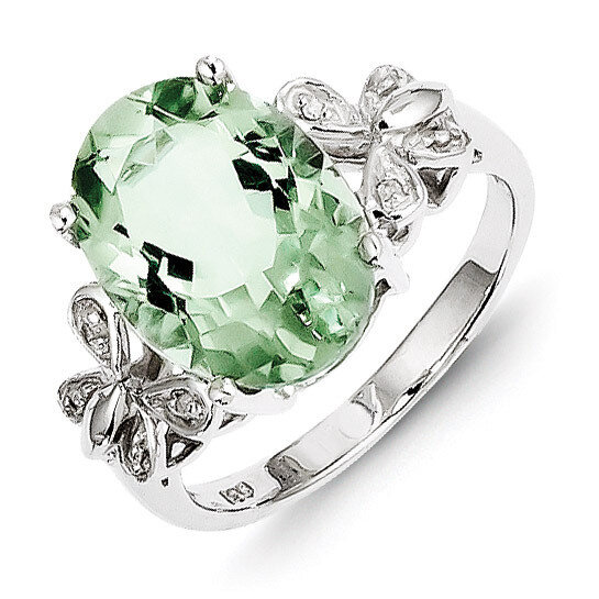 Green Quartz &amp; Diamond Ring Sterling Silver Rhodium QDX448, MPN: QDX448, 883957433059