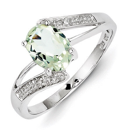 Green Quartz &amp; Diamond Ring Sterling Silver Rhodium QDX451, MPN: QDX451, 883957355405