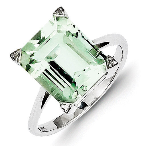 Green Quartz Diamond Ring Sterling Silver Rhodium QDX503, MPN: QDX503, 883957599144